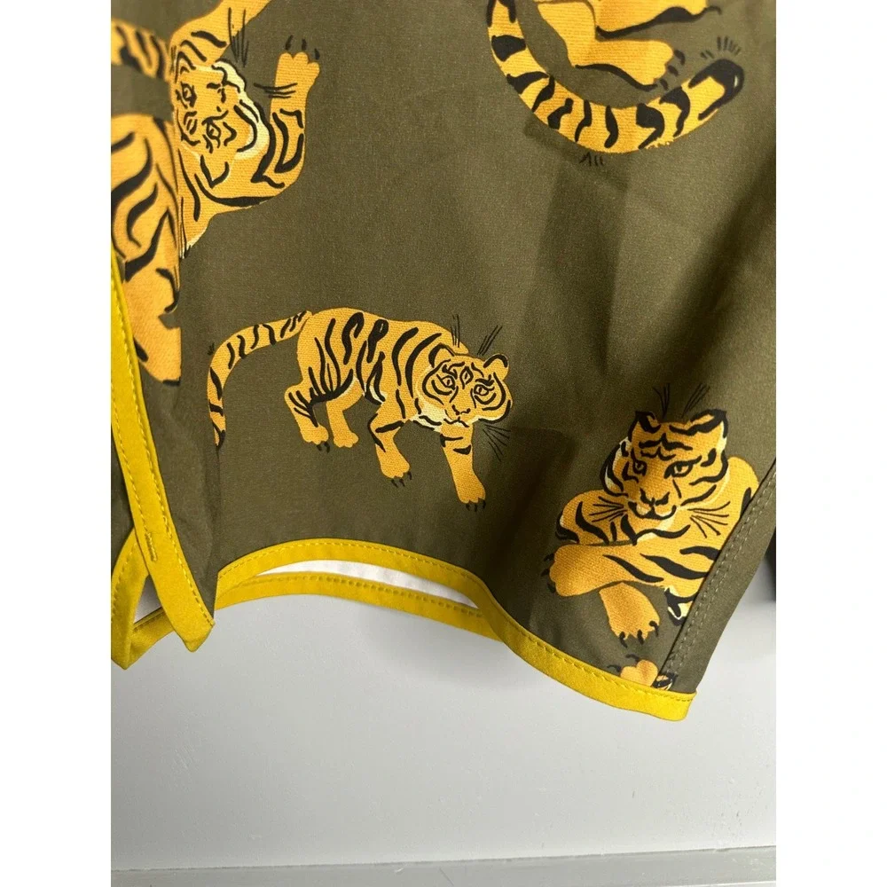Hurley Mens Board Shorts Tiger Print‎ Olive Green Yellow Size 30 Swim Trunks